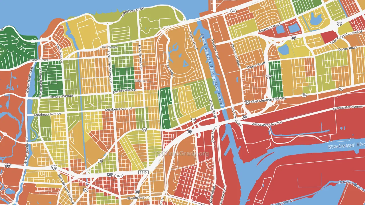 Gentilly Woods, New Orleans, LA Map of Assault Rates