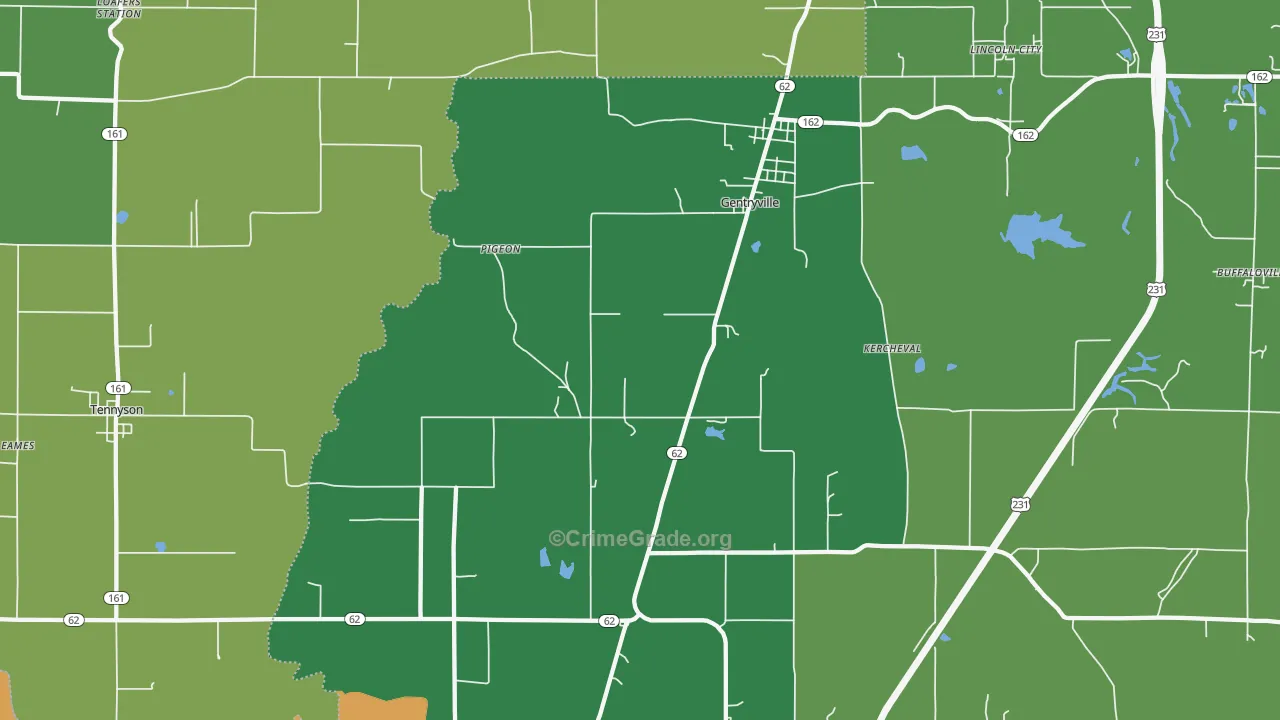 Gentryville, IN Map of Assault Rates