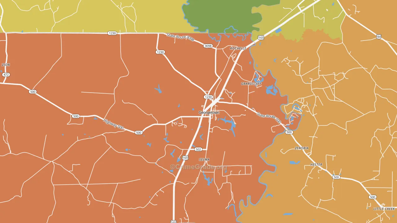 Georgetown, LA Map of Assault Rates