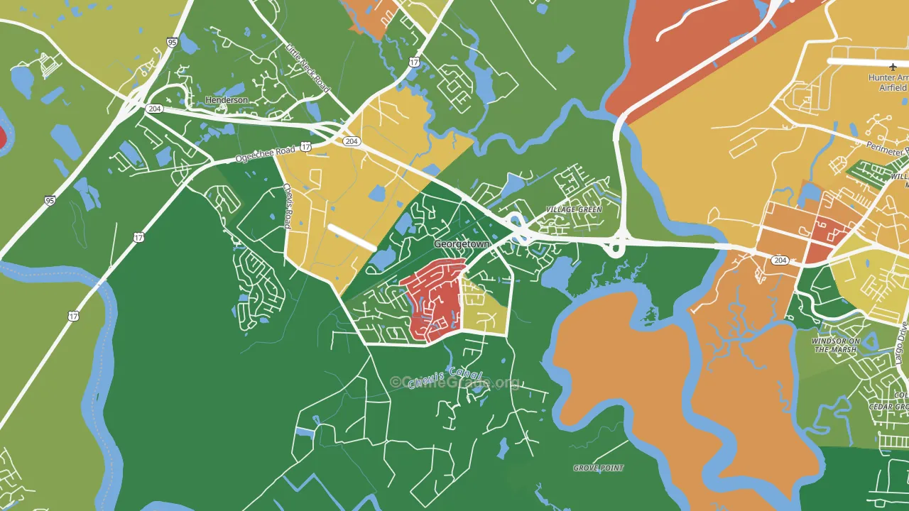 Georgetown, Savannah, GA Map of Assault Rates