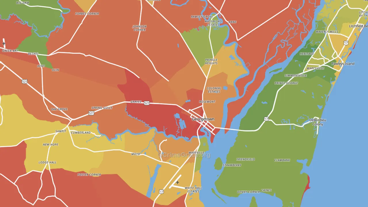 Georgetown, SC Map of Assault Rates
