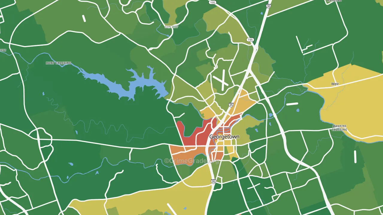 Georgetown, TX Map of Assault Rates