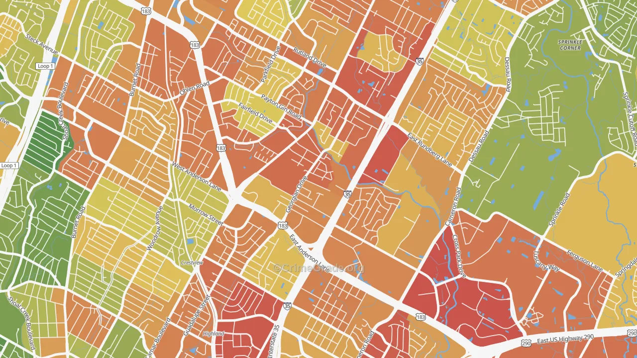 Georgian Acres, Austin, TX Map of Assault Rates