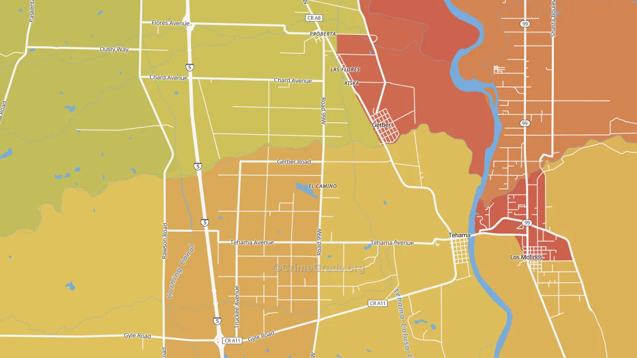 Gerber, CA Map of Assault Rates