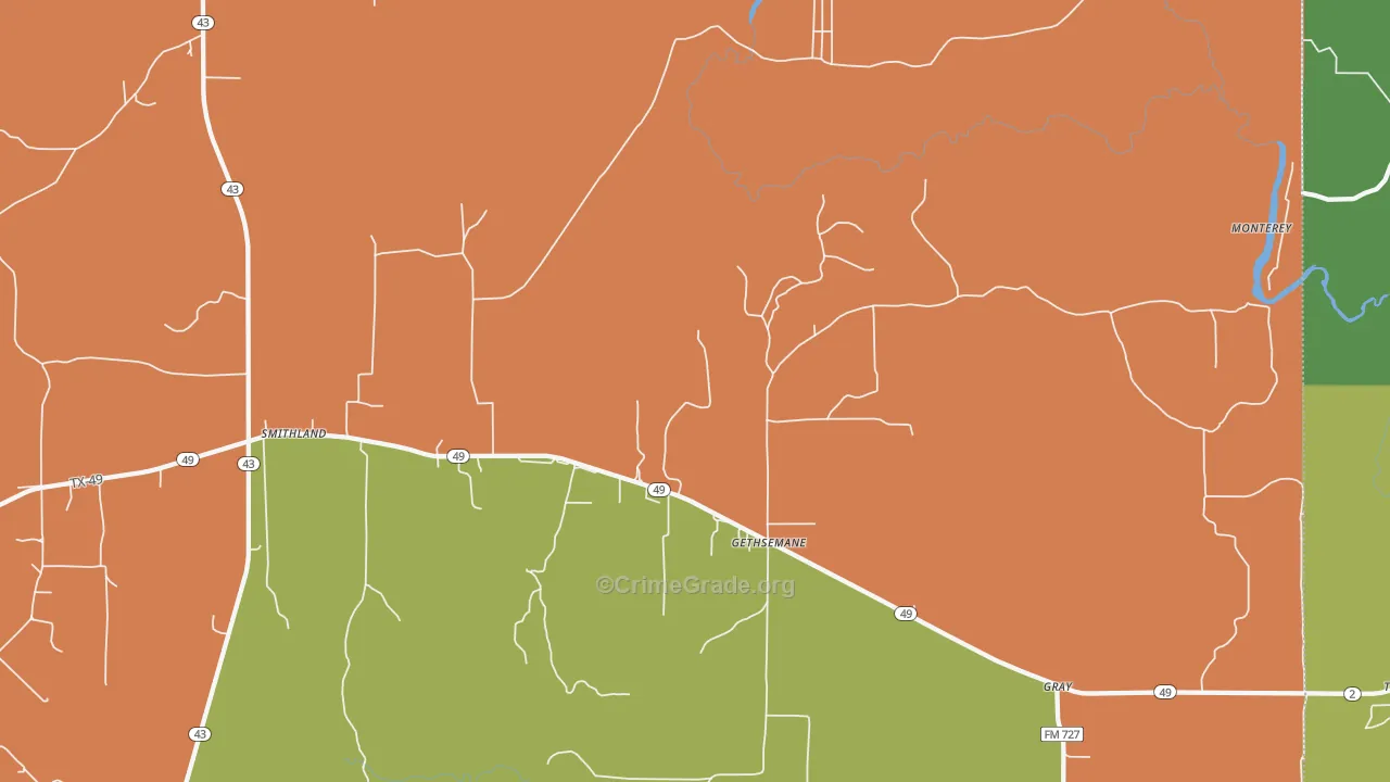 Gethsemane, TX Map of Assault Rates