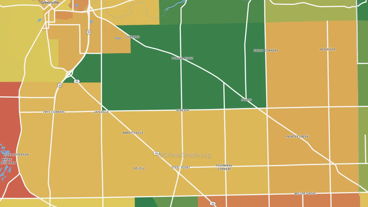 Gettysburg, OH Map of Assault Rates