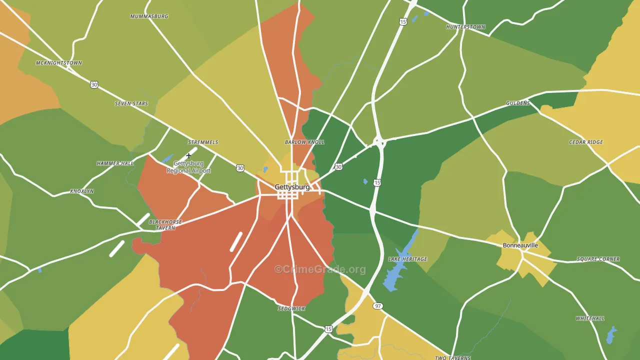 Gettysburg, PA Map of Assault Rates