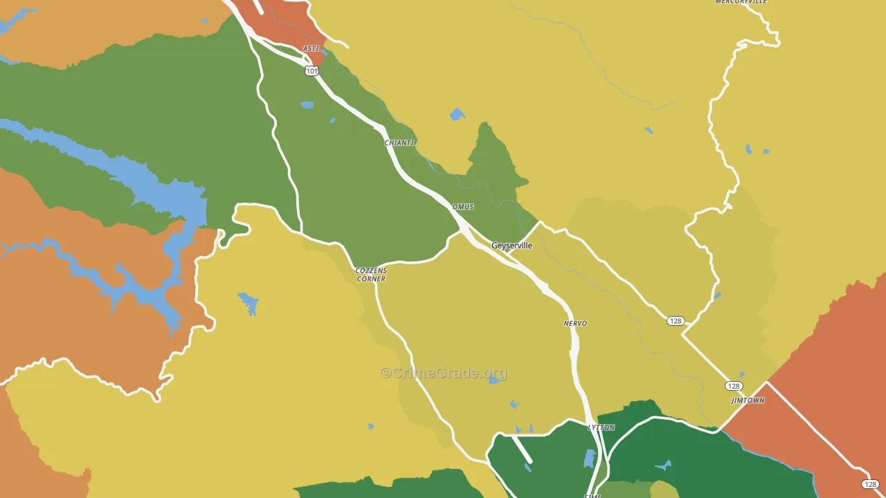 Geyserville, CA Map of Assault Rates