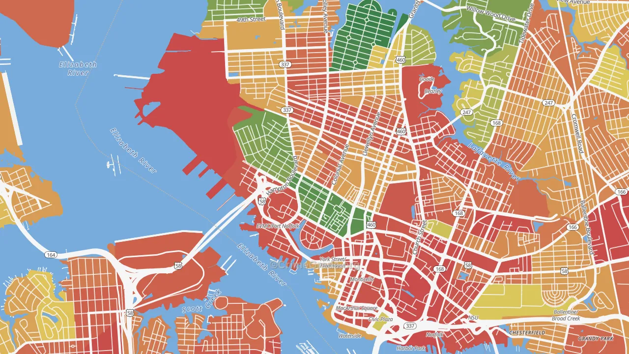 Ghent, Norfolk, VA Map of Assault Rates