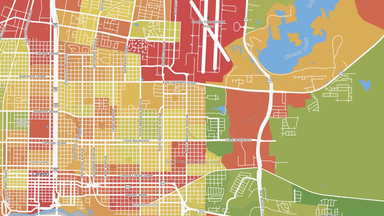 Ghost Town, Laredo, TX Map of Assault Rates
