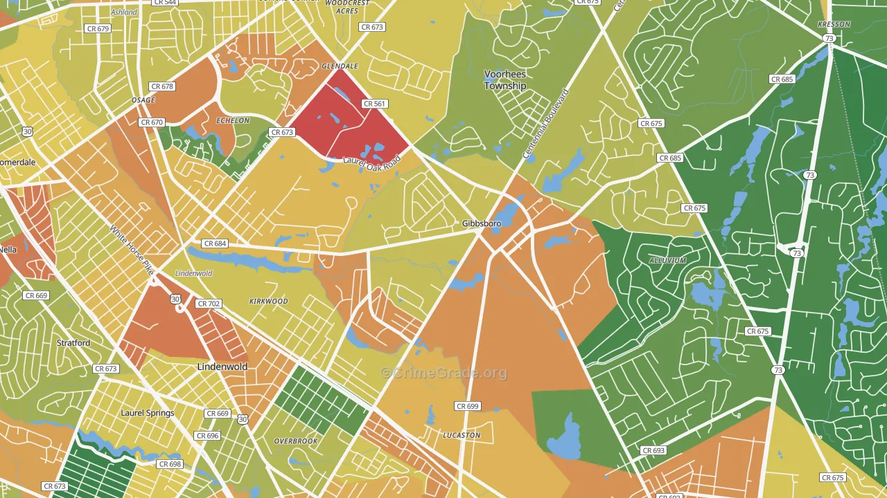 Gibbsboro, NJ Map of Assault Rates