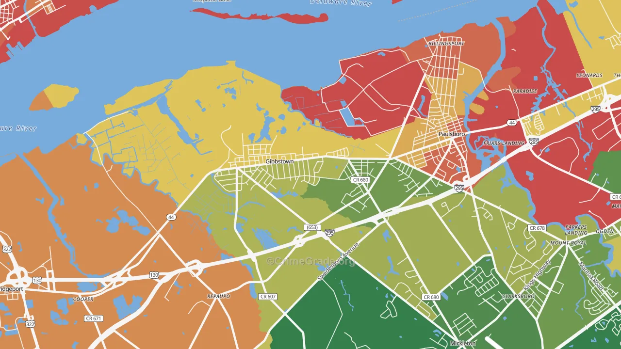 Gibbstown, NJ Map of Assault Rates