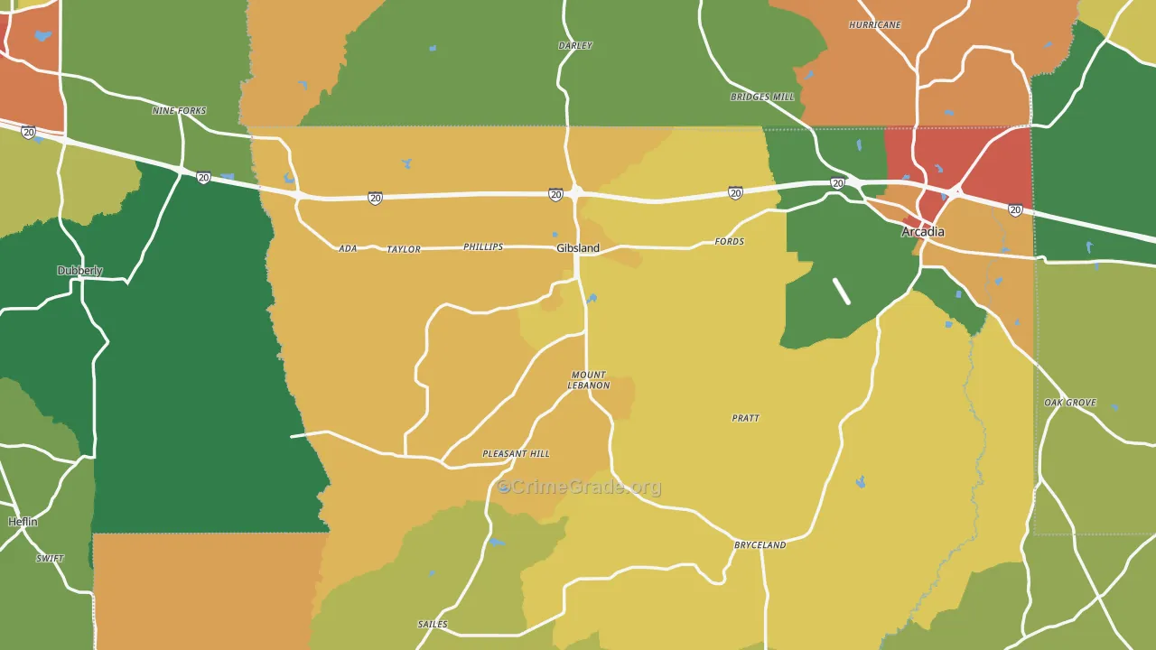 Gibsland, LA Map of Assault Rates