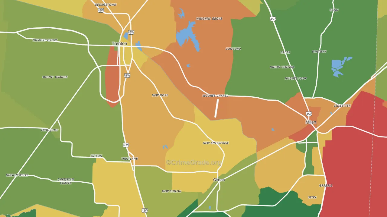Gibson County, TN Map of Assault Rates