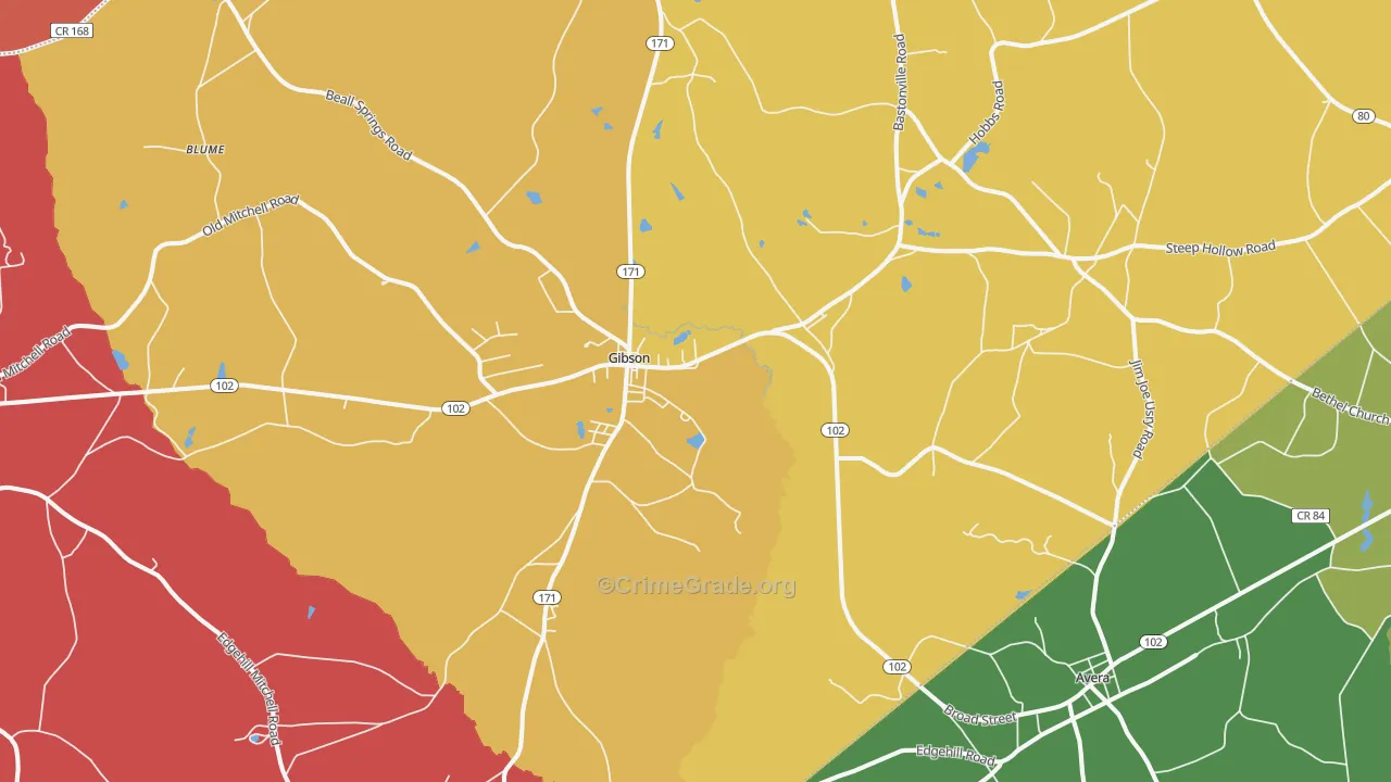 Gibson, GA Map of Assault Rates