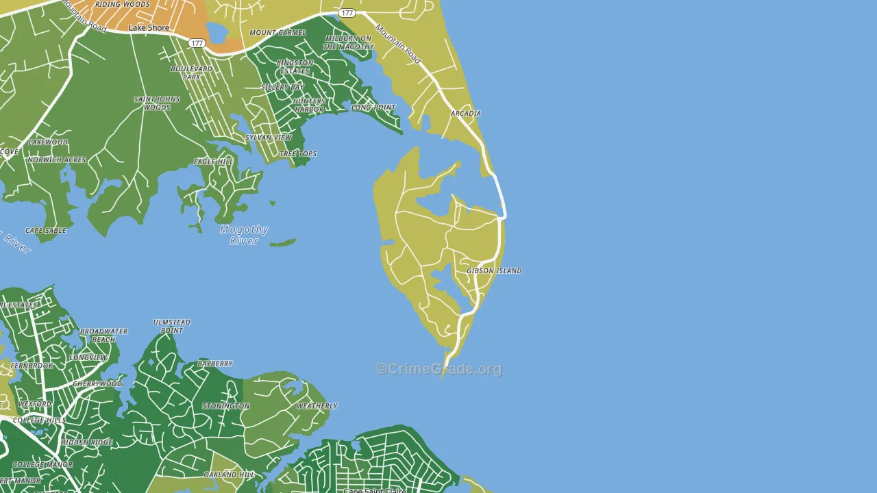 Gibson Island, MD Map of Assault Rates