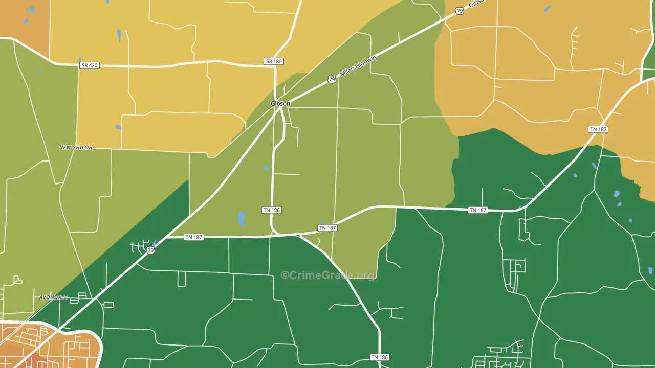 Gibson, TN Map of Assault Rates