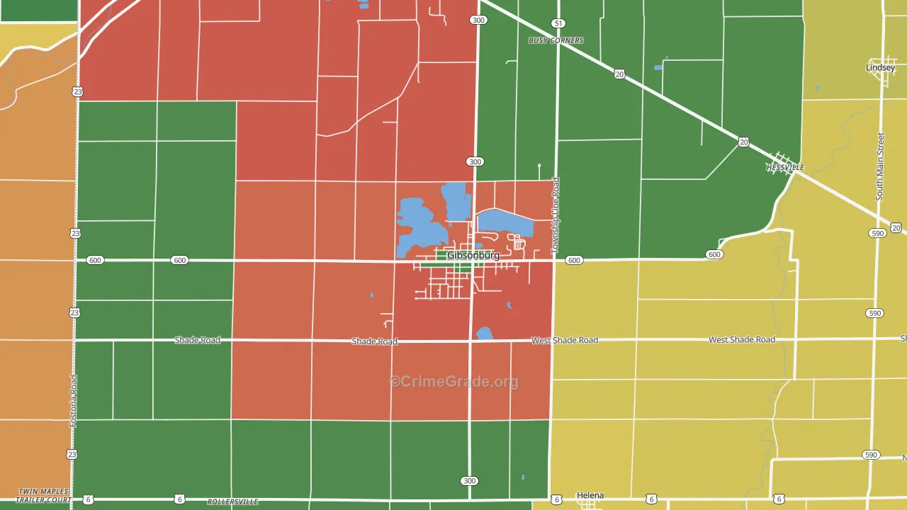 Gibsonburg, OH Map of Assault Rates