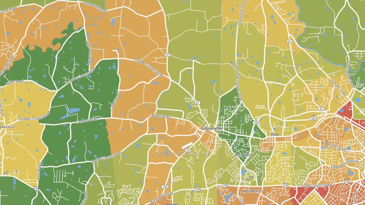 Gibsonville, NC Map of Assault Rates