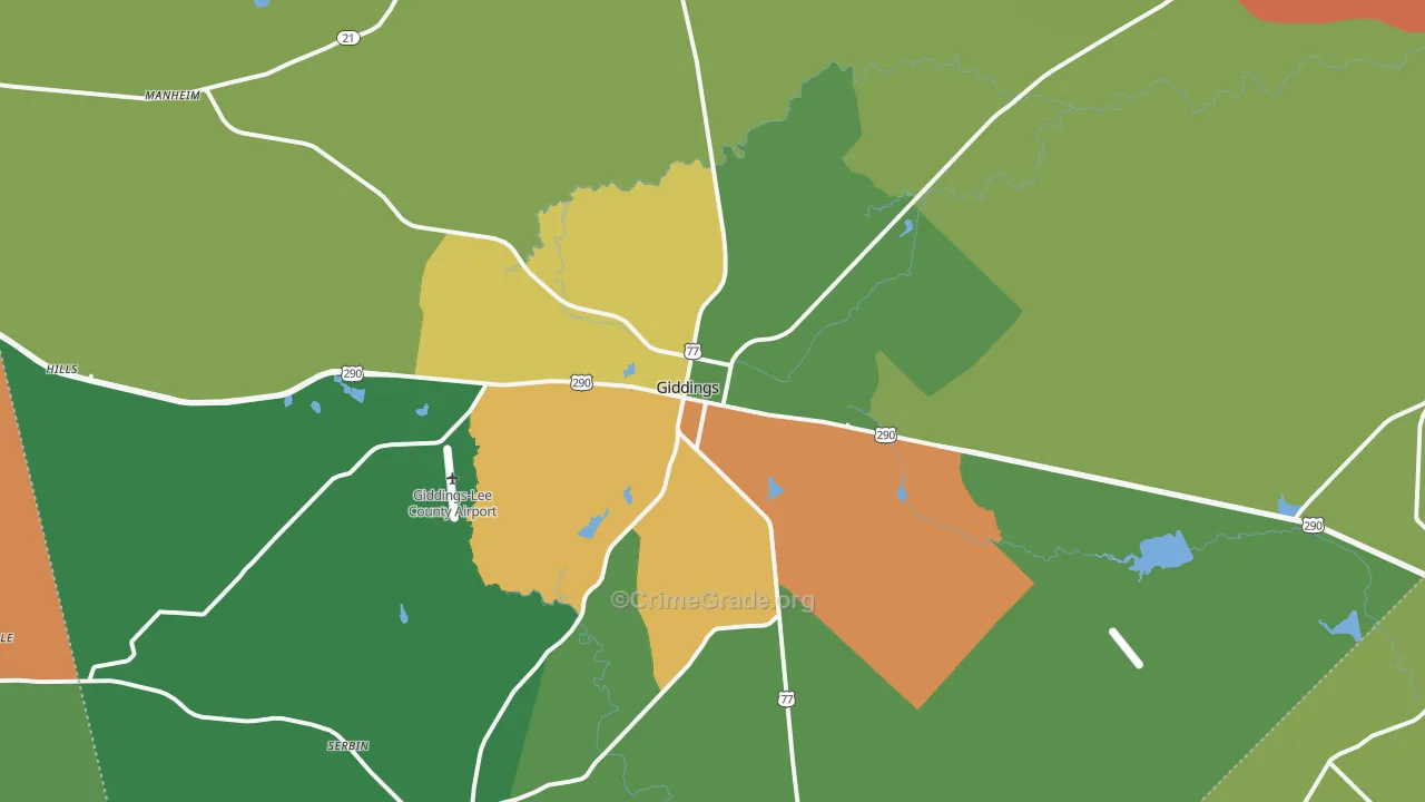 Giddings, TX Map of Assault Rates