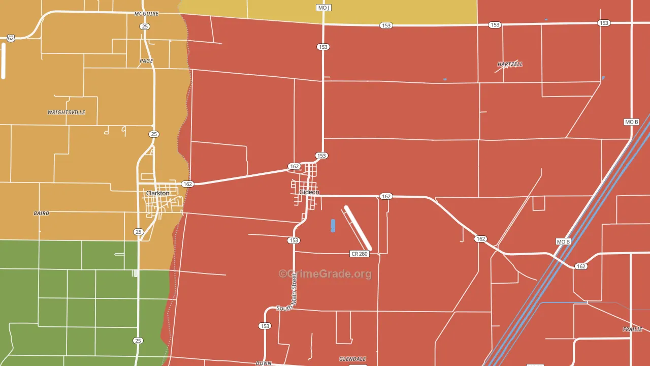 Gideon, MO Map of Assault Rates