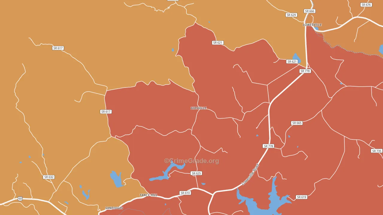 Gidsville, VA Map of Assault Rates
