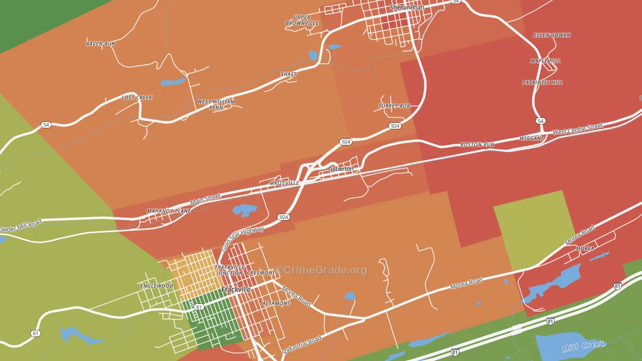 Gilberton, PA Map of Assault Rates