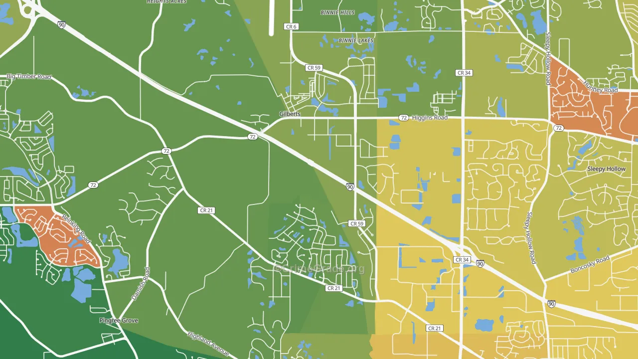 Gilberts, IL Map of Assault Rates