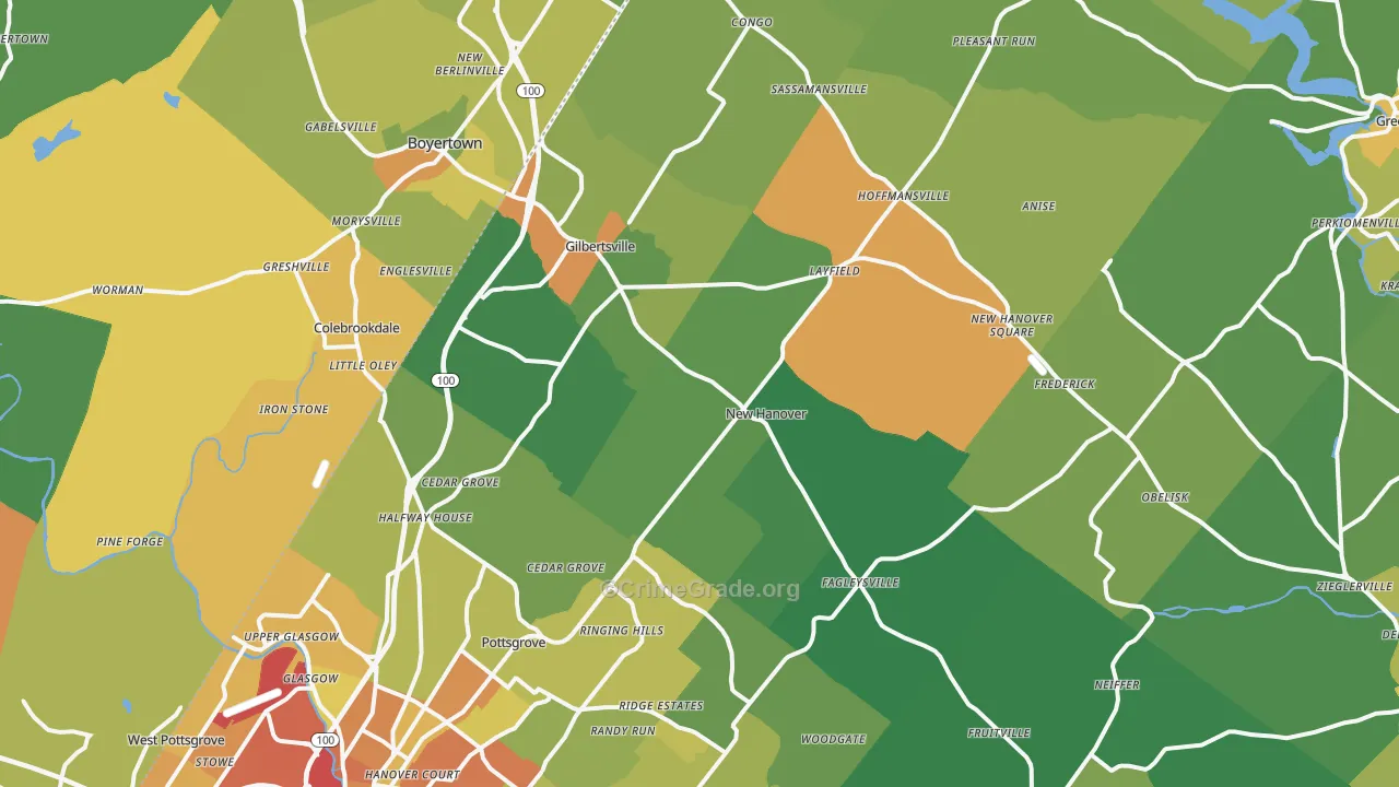 Gilbertsville, PA Map of Assault Rates