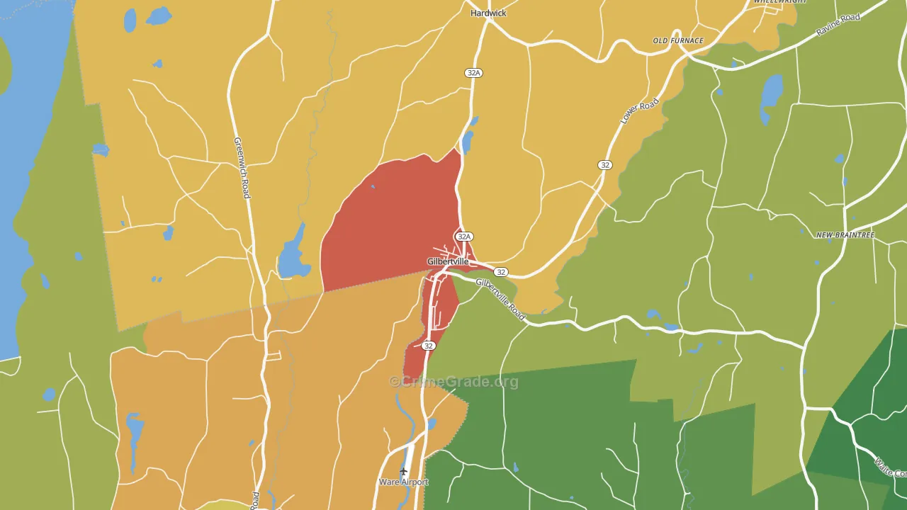 Gilbertville, MA Map of Assault Rates