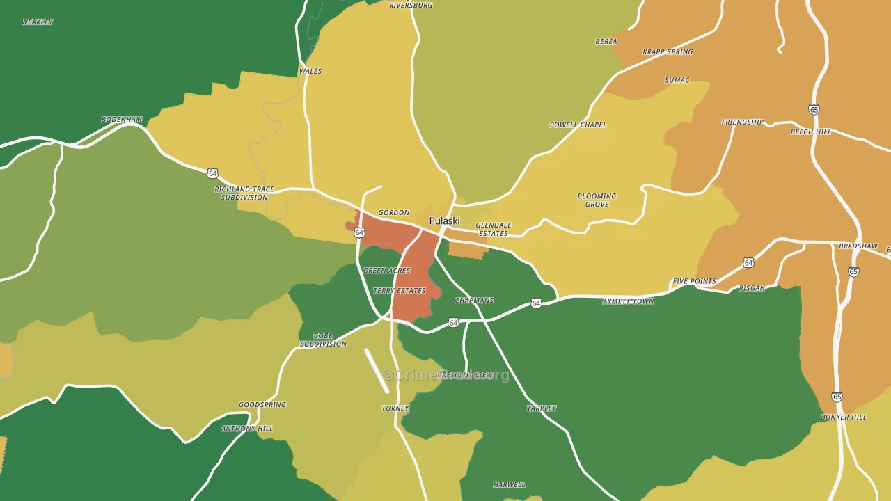 Giles County, TN Map of Assault Rates