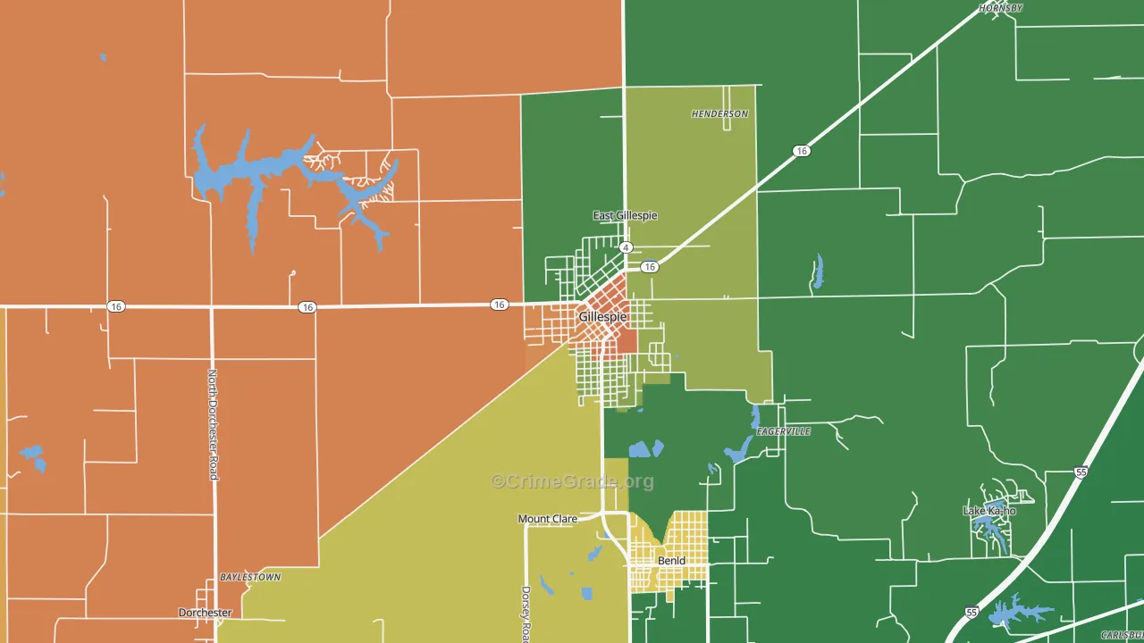 Gillespie, IL Map of Assault Rates