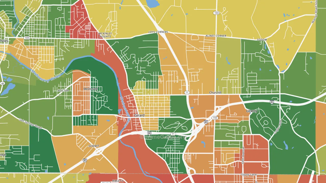 Girard, OH Map of Assault Rates