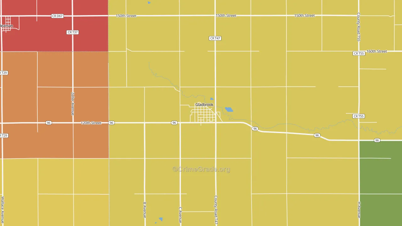 Gladbrook, IA Map of Assault Rates
