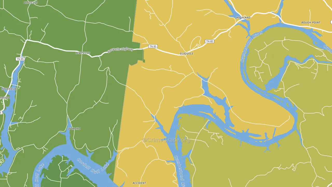 Gladdice, TN Map of Assault Rates