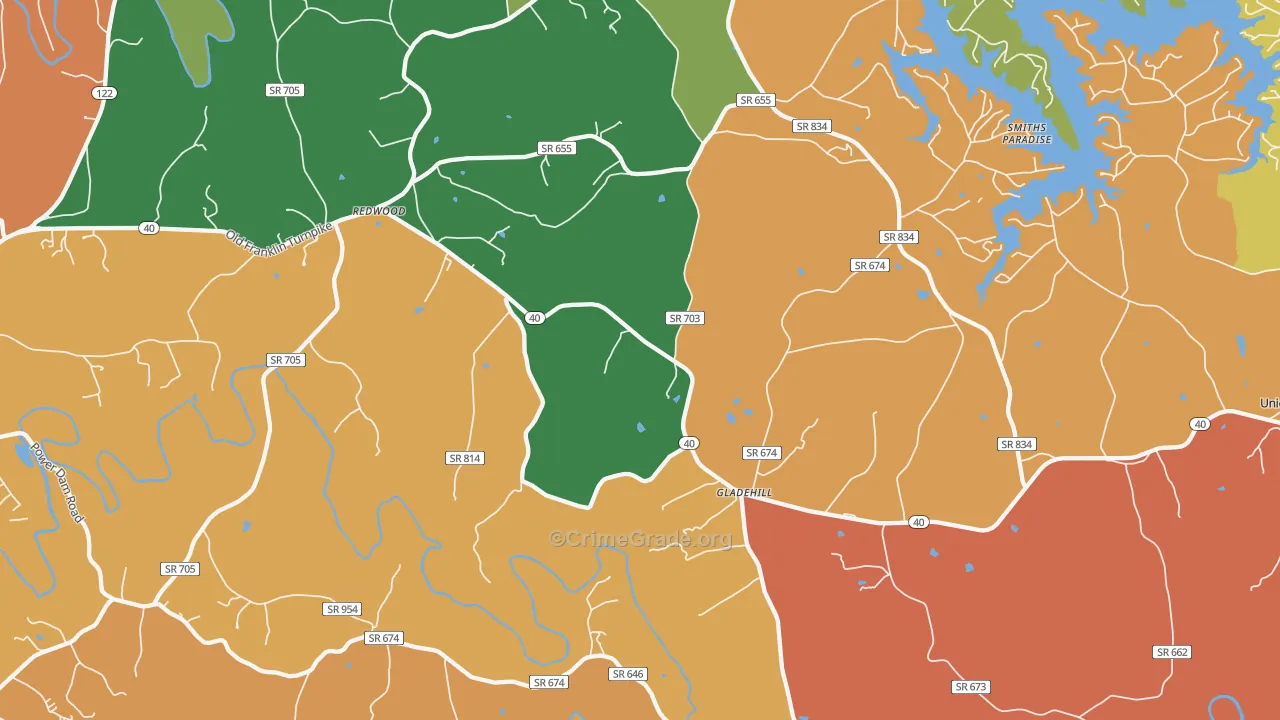 Glade Hill, VA Map of Assault Rates