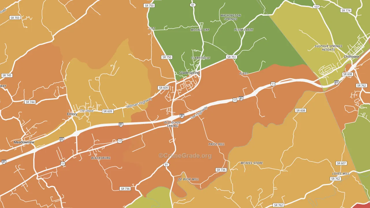 Glade Spring, VA Map of Assault Rates