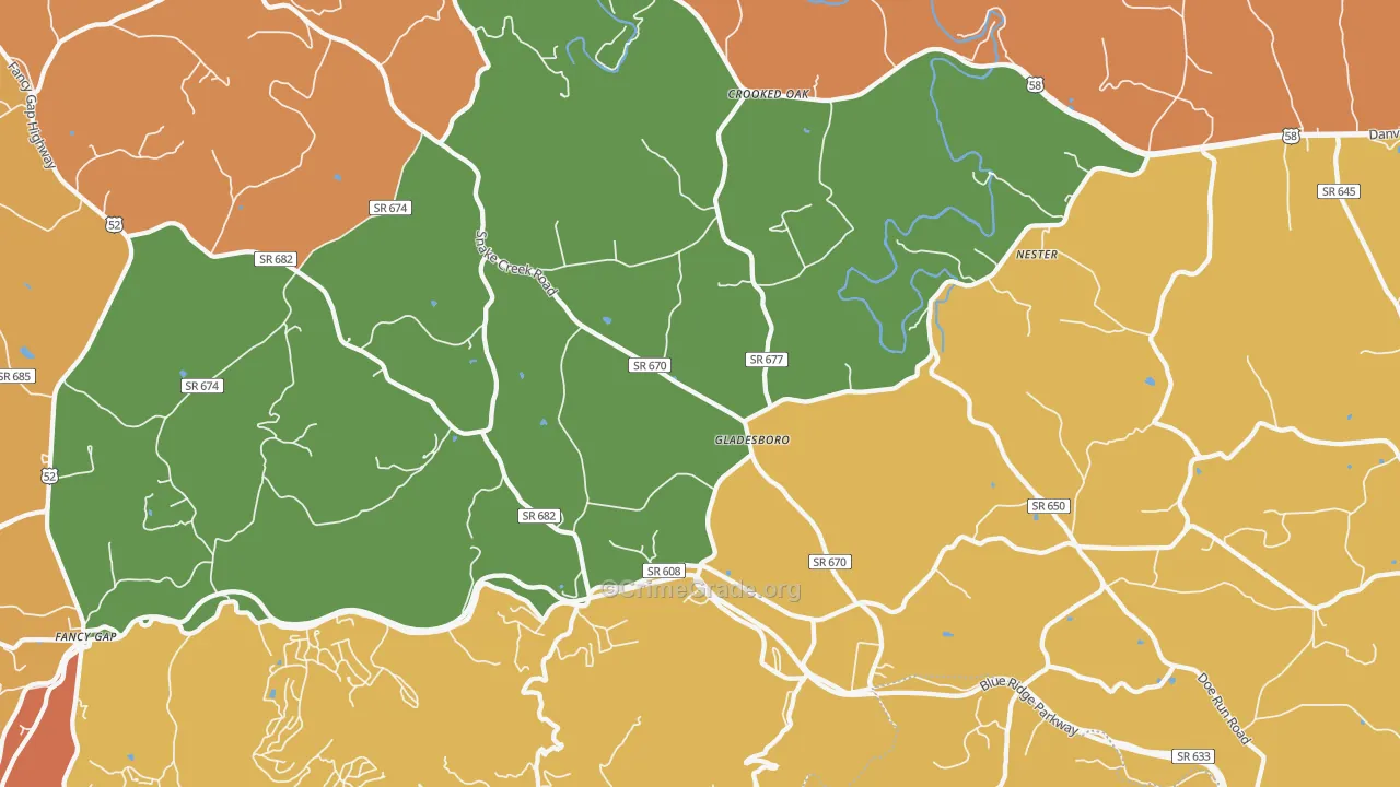 Gladesboro, VA Map of Assault Rates