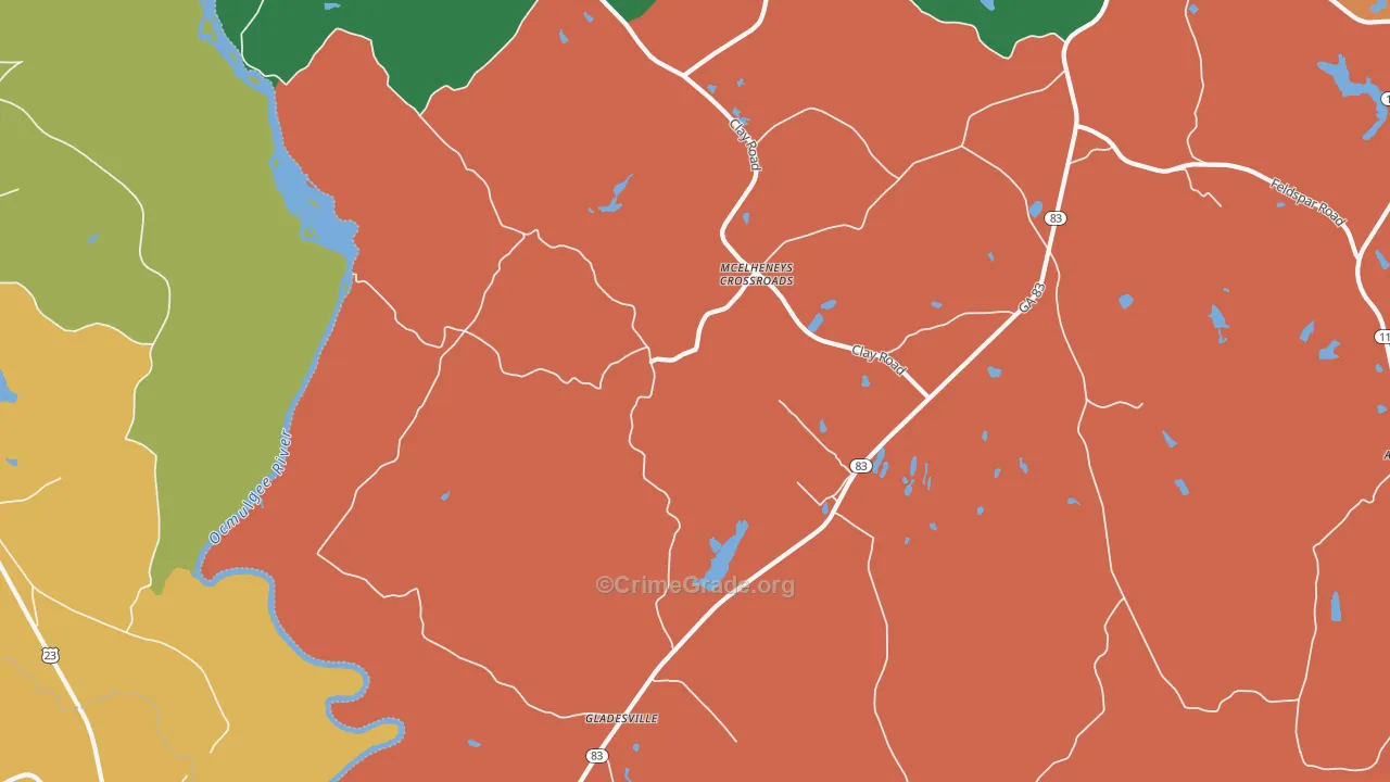 Gladesville, GA Map of Assault Rates