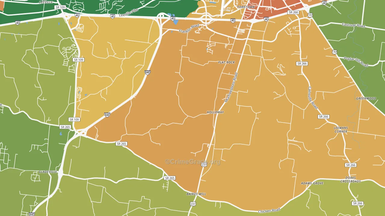 Gladeville, TN Map of Assault Rates