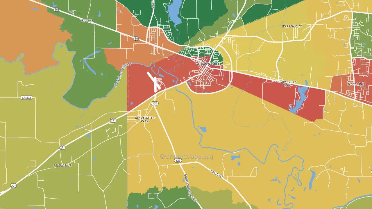 Gladewater, TX Map of Assault Rates