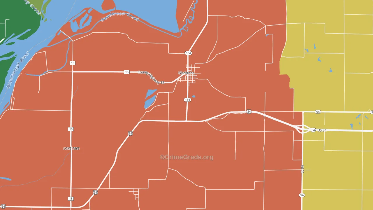 Gladstone, IL Map of Assault Rates