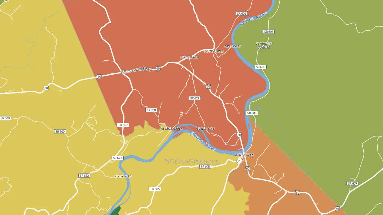 Gladstone, VA Map of Assault Rates