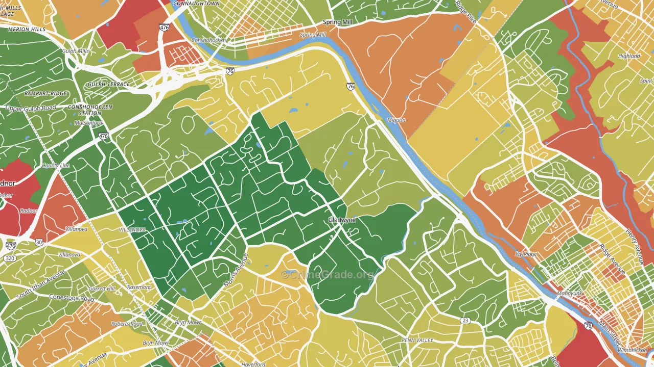 Gladwyne, PA Map of Assault Rates