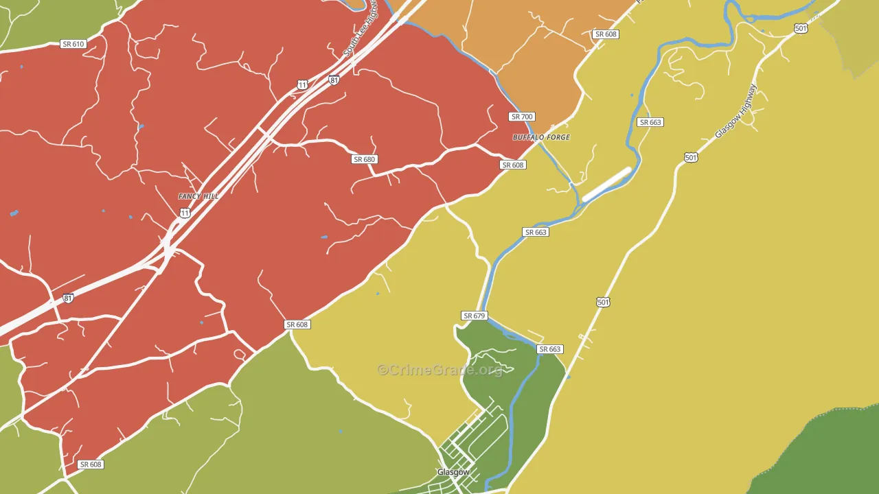 Glasgow, VA Map of Assault Rates