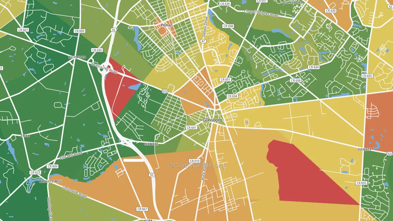 Glassboro, NJ Map of Assault Rates