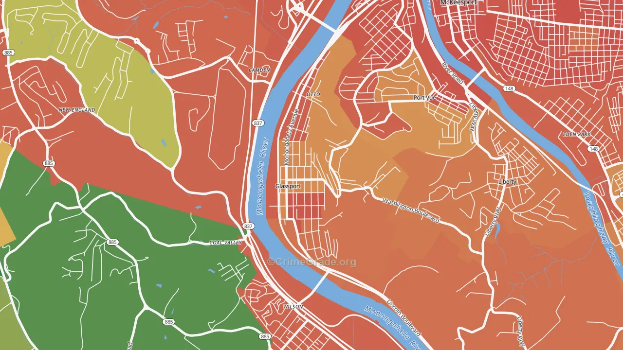 Glassport, PA Map of Assault Rates