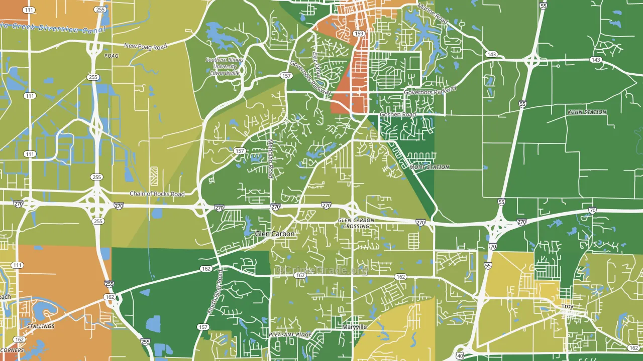 Glen Carbon, IL Map of Assault Rates