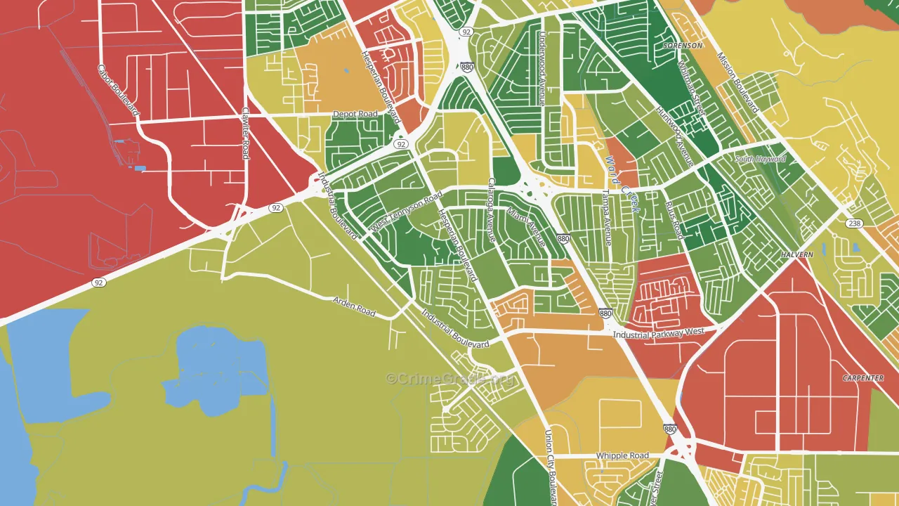 Glen Eden, Hayward, CA Map of Assault Rates