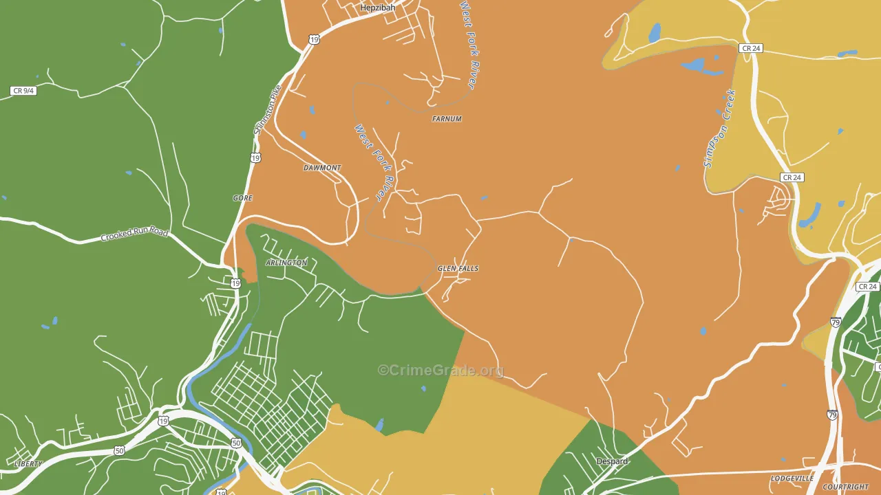 Glen Falls, WV Map of Assault Rates